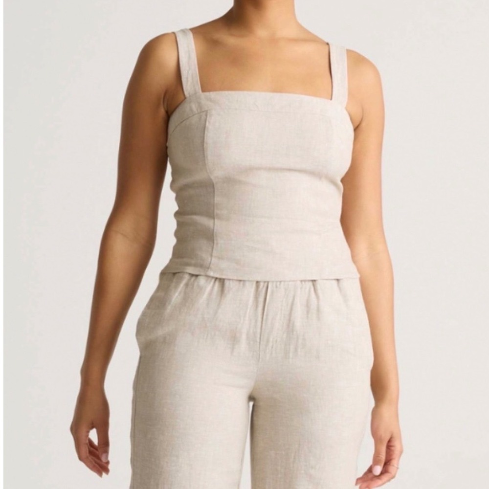 Quince 100% European Linen Fitted Tank Top Flax Smocked Back - XSmall